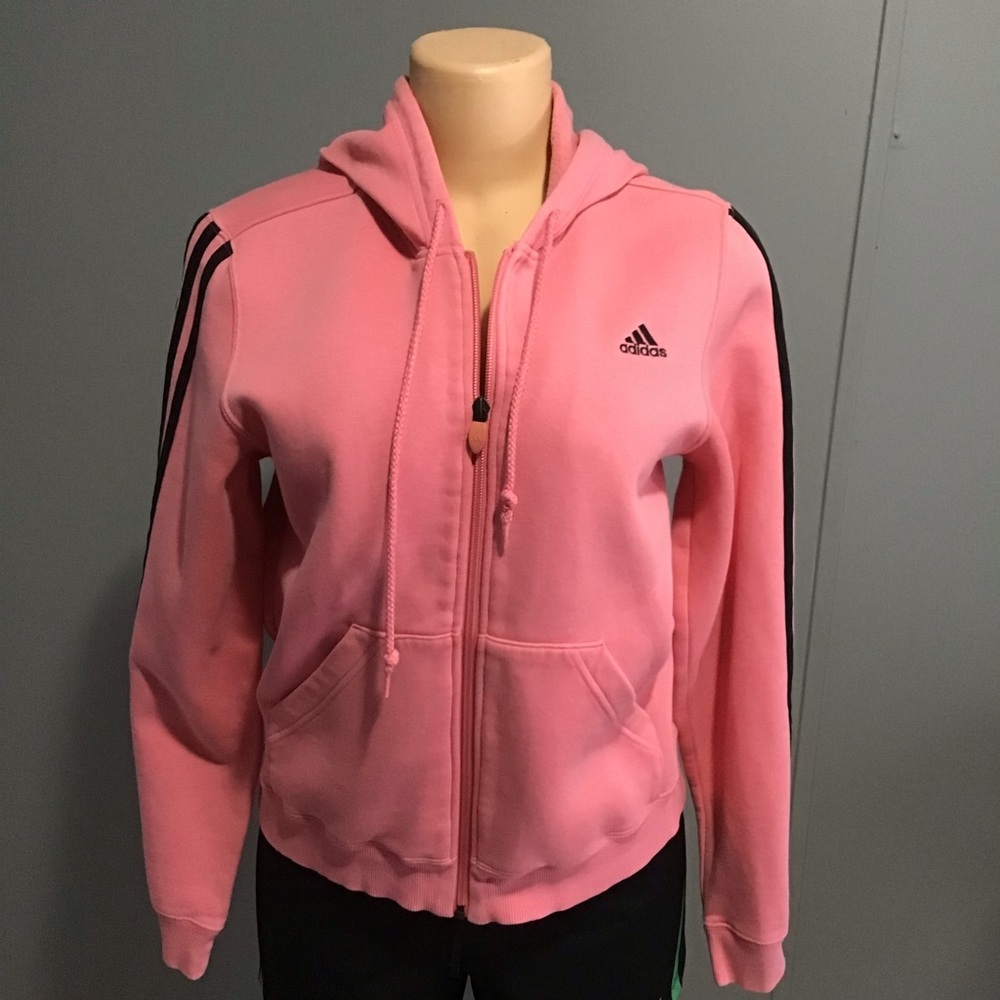 adidas Pink Hoodie Jacket with Black Stripes - Picture 7 of 8